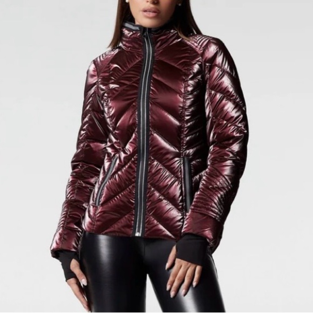 Blanc Noir Hero Down Puffer Coat Burgundy Shiny Patent